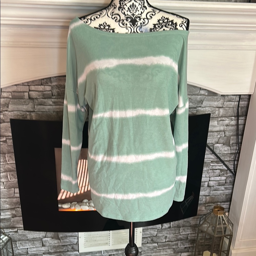 Green and White Women's Top